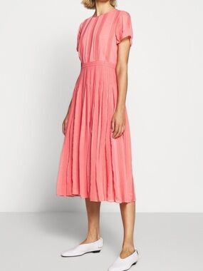J. Crew Women’s Coral Flowy Embroidered Pleated Midi Dress, Size 0